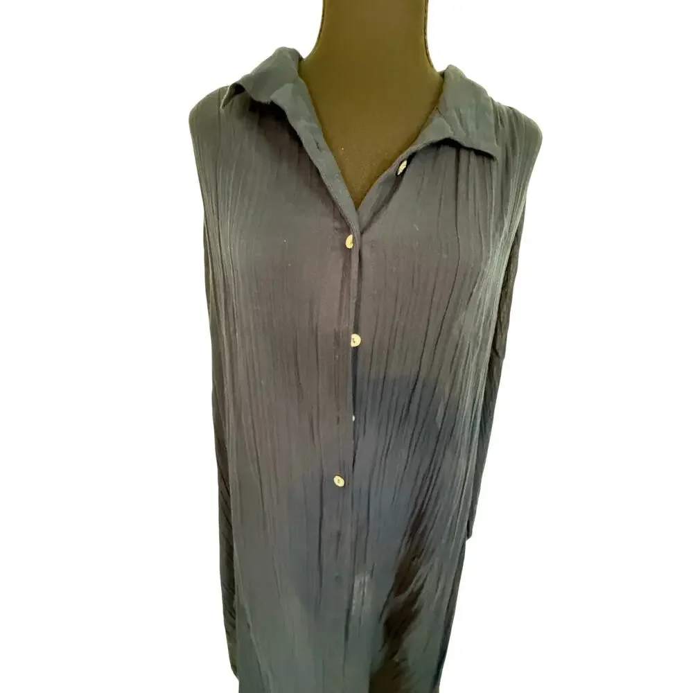 J.Jill Navy Gauze Button Front Cover Up Tunic Dress Size Large Lightweight
